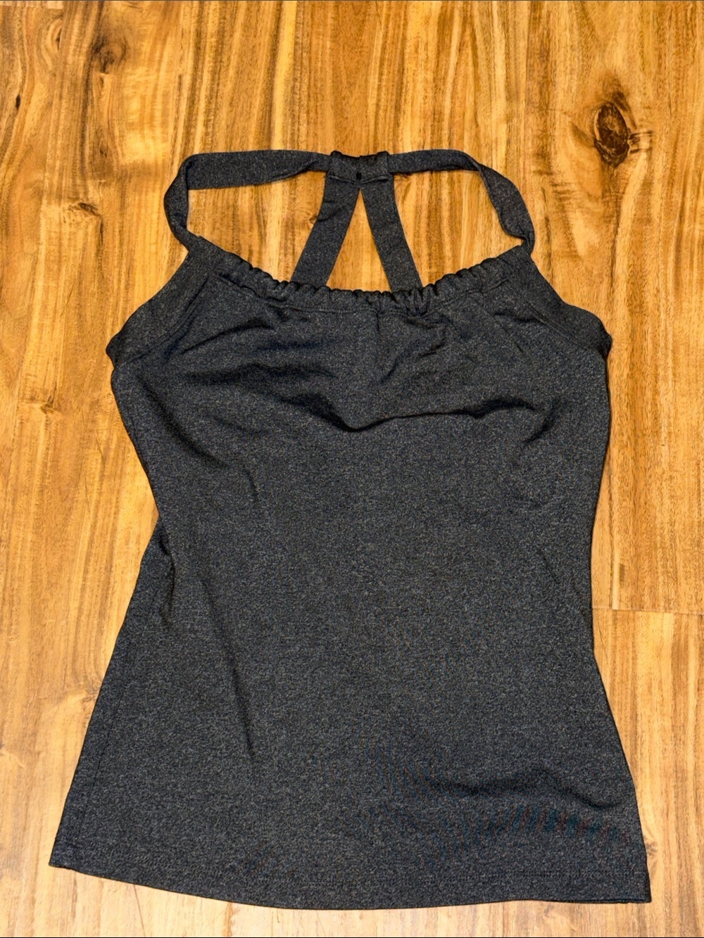 PRana women medium tank top charcoal gray strappy Quinn chakara shelf bra yoga